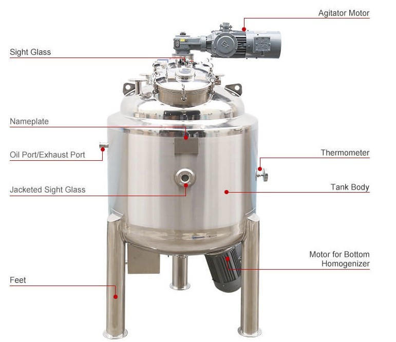 500L electric heating kettle bottom emulsification stirring tank