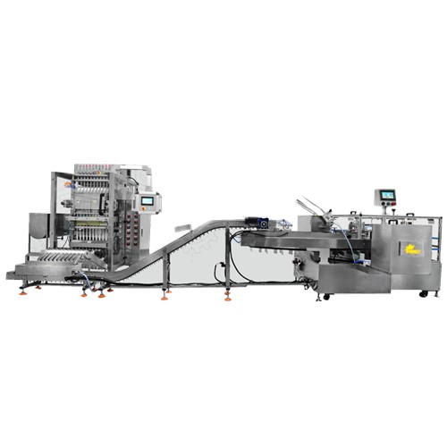 Multi lane liquid packing and boxing automatic system